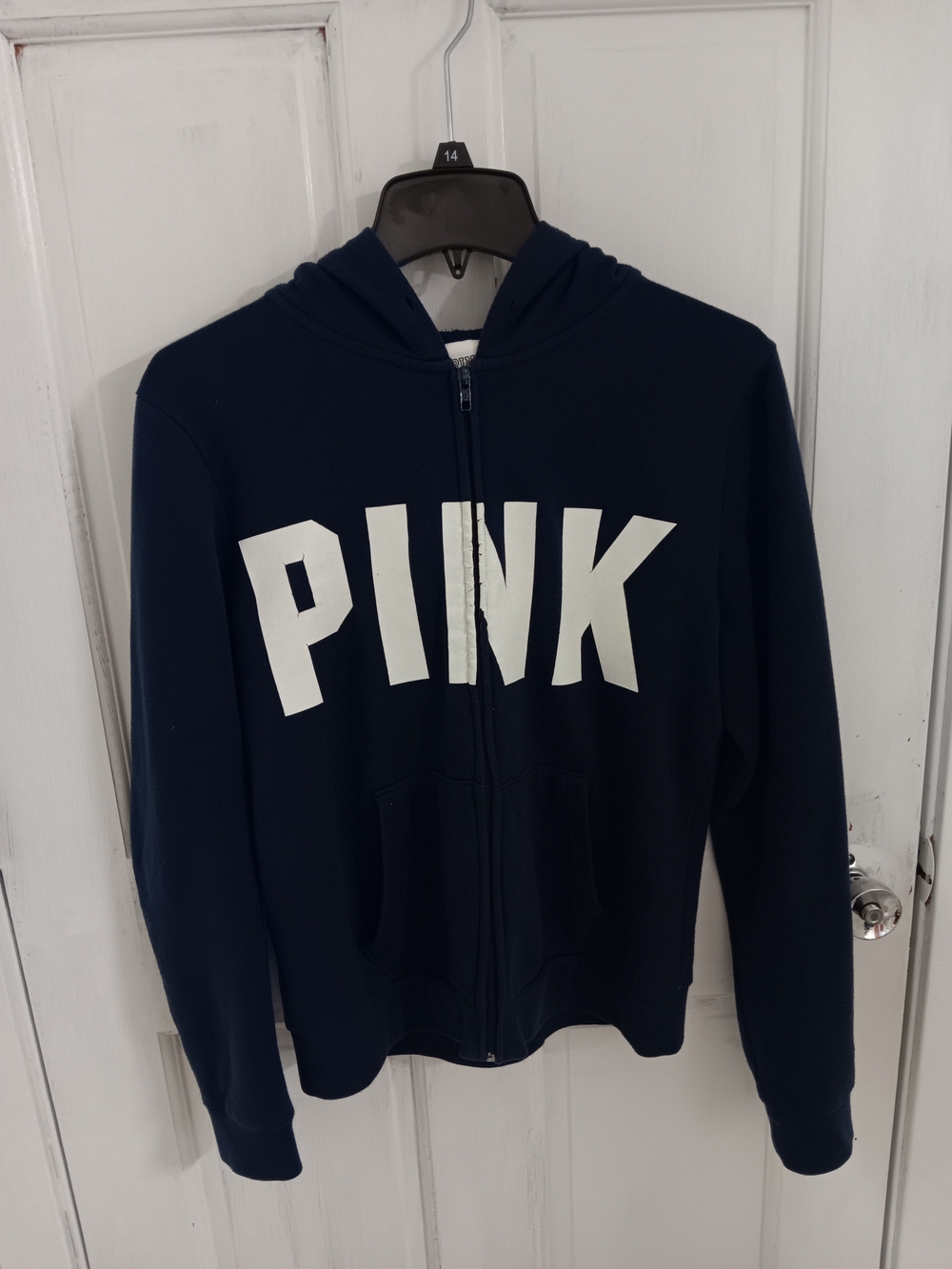 PINK Victoria's Secret Navy And White Zip-Up Hoodie
